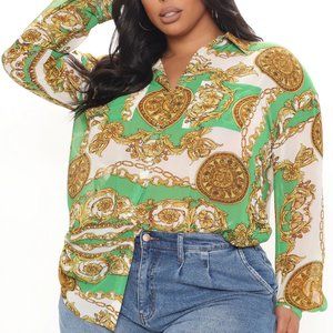 Crunching The Numbers Printed Shirt - Green/combo  Size: L